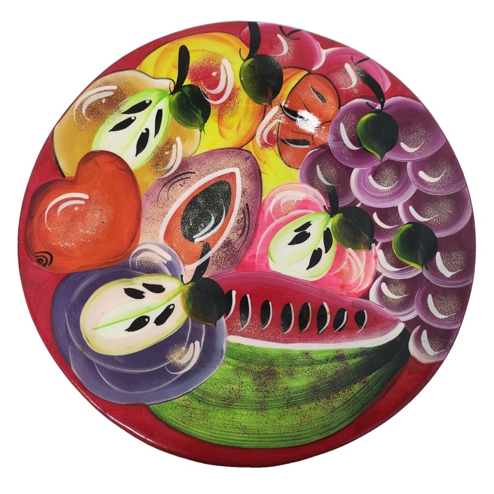 Vintage Talavera Pottery Hand Painted Fruit Large Wall Plate Mexican Folk Art